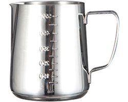 Melkopschuimkruik - Opschuimkannetje - Latte Art Maken - Dubbele Metingen - 350ml - Zilver
