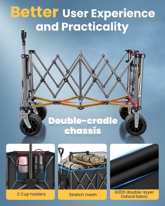 Bolderkar - Gitzwart - Opvouwbaar - 250 kg draagvermogen - Voor Strand en Camping van Bolderkar — afbeelding 5