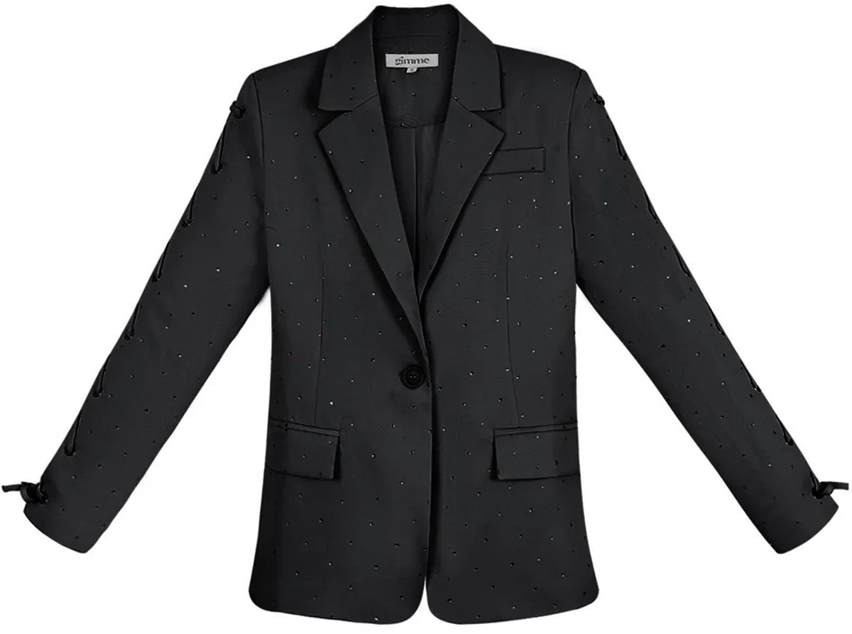 Gepolijste Polyester Vrouwenjas Set met Unieke Vetervoorziening - Zwart - Maat L
