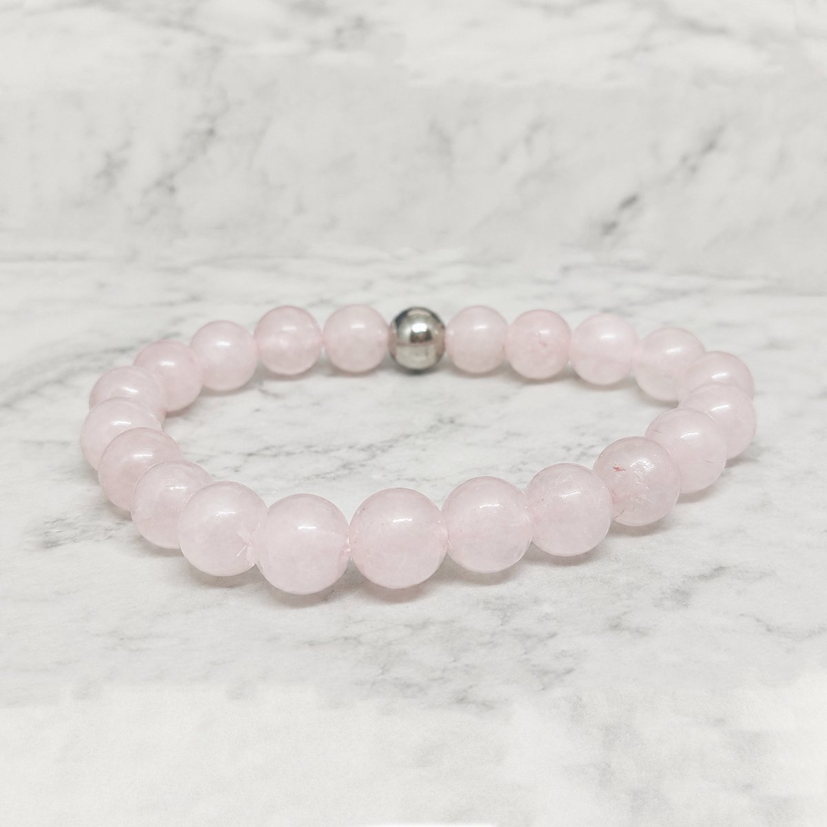 Mei's Handmade Gems Of Candy - Kralenarmband - Rozenkwarts & 316L RVS - Roze - polsmaat 16 cm