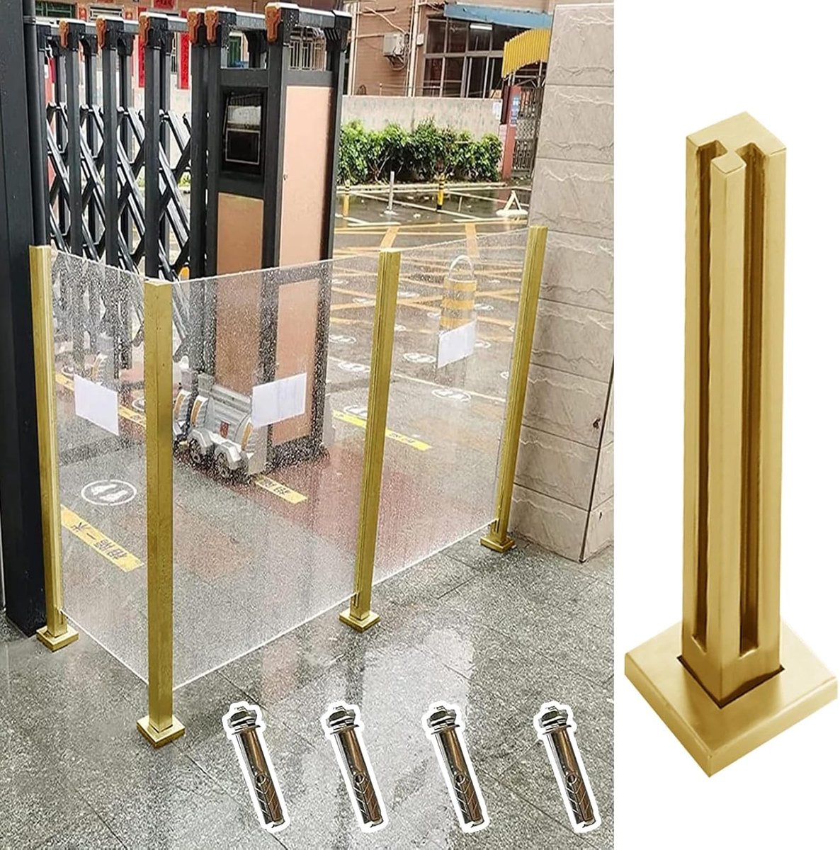 Glazen Leuning Post - Terras Balustrade - Buiten Beveiligen - Roestvrij Staal 304 - Tot 150cm Hoog - Geborsteld Goud