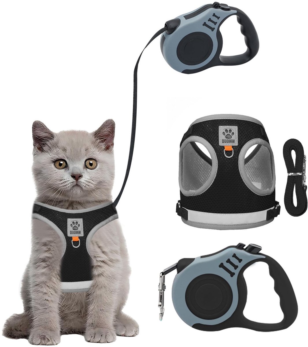 Dailygoods- Kattenharnas Ontsnappingsbestendig - Kattenriemset 5 m - Verstelbaar - Ademend Mesh - Reflecterend - Zacht Vest voor Kleine Katten - Kattenriem