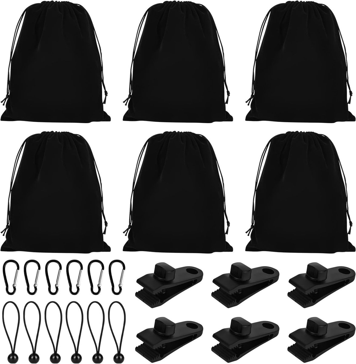 Dailygoods- Gewichtstas Draagbaar - 6 Gewichtzakken - 6 Karabijnhaken - 6 Clips - 6 Bungee-touwen - Licht en Duurzaam - Gewichtzak