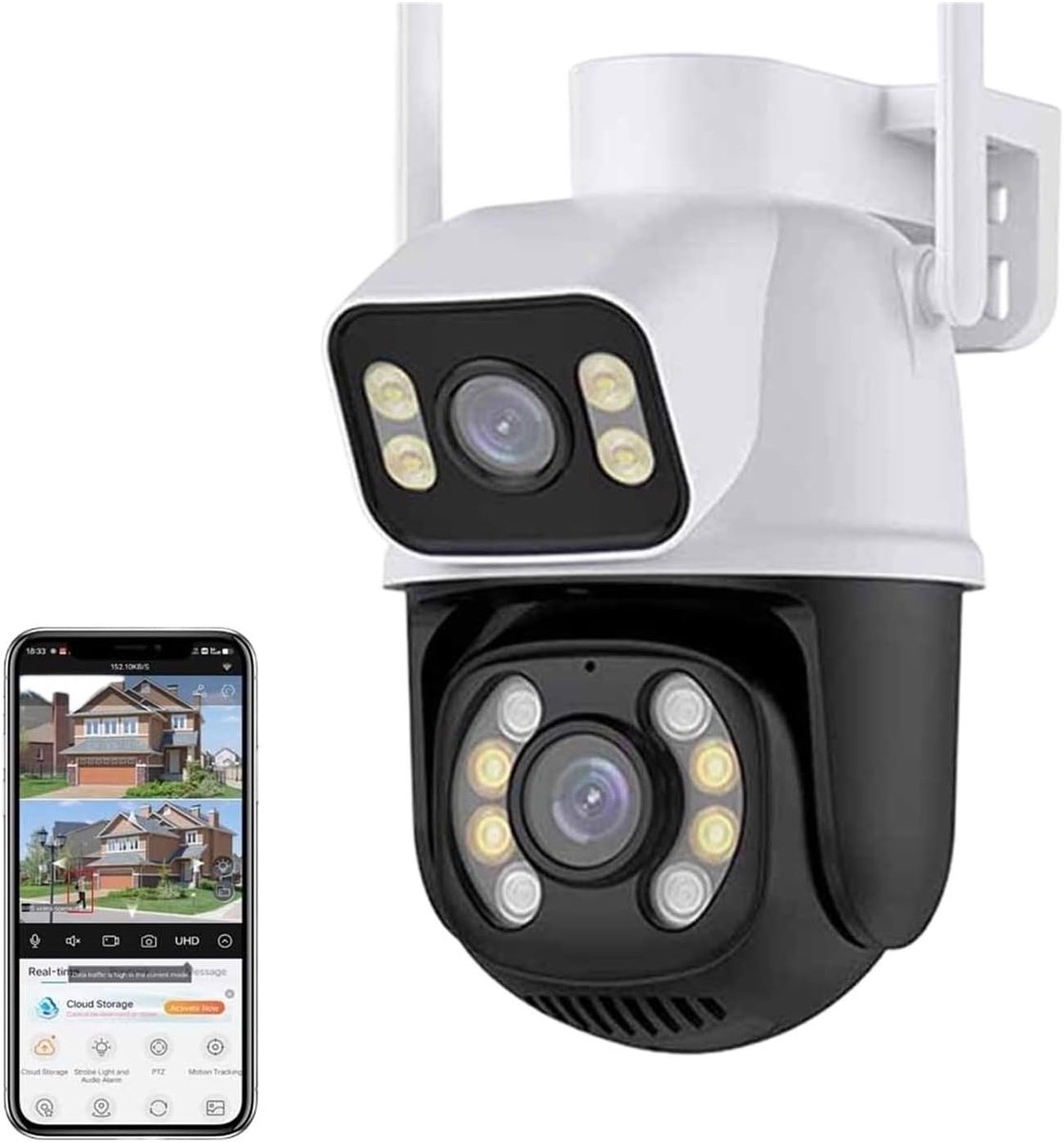 Beveiligingscamera Buiten - Draadloze Camera - Woning Bewaken - Dubbele Lens AI - 8MP 4K - Wit