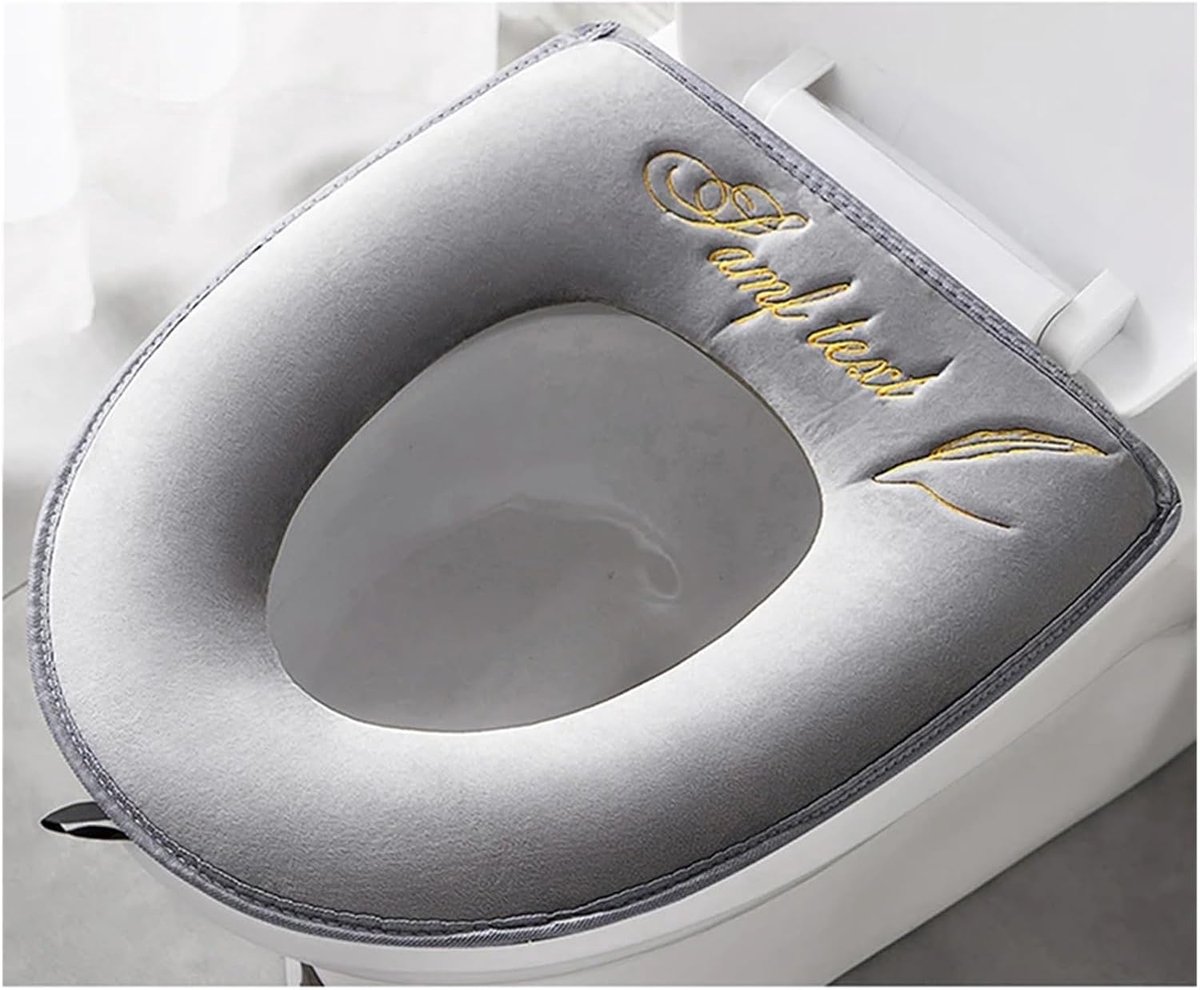 Wc-brilhoes - Toiletmat Zacht - Winter Comfort - Wasbaar Met Rits - Universeel - Grijs
