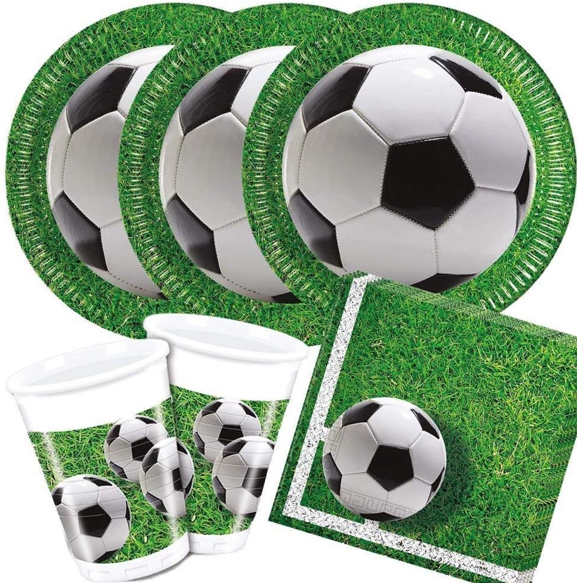 Partyset Voetbal - Feestartikelen - Kinderfeest Vieren - Compleet voor 8 - 36 Delig - Groen