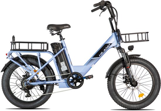 HILAND Elektrische Cargo Fatbike – 20" Dikke Banden – 48V – 7 Speed – blauw — afbeelding 2