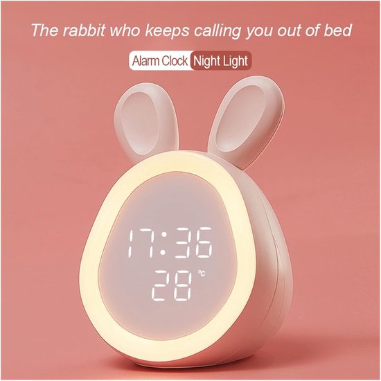 Kinder Wekker Konijn - Slaaptrainer Klok - Slaap Trainen - Smart Touch Sensing - 100 x 100 mm - Roze — afbeelding 4