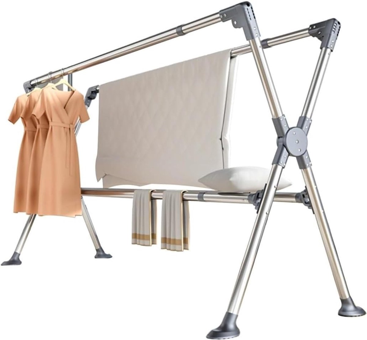 Staand Wasrek Kledingdroger Vrijstaand Kleding Drogen Uitbreidbaar Ontwerp 160-260cm Zilver
