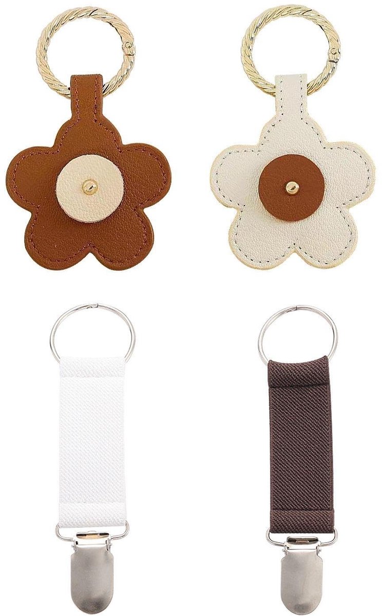 Dailygoods- Bloemenhouders Set van 2 - Magnetische Hoedclips - Elastische Hoedklemmen - Leer/Polyester - Wit/Bruin - Afmetingen 10,5 x 6,8 cm / 13,5 x 2,5 cm