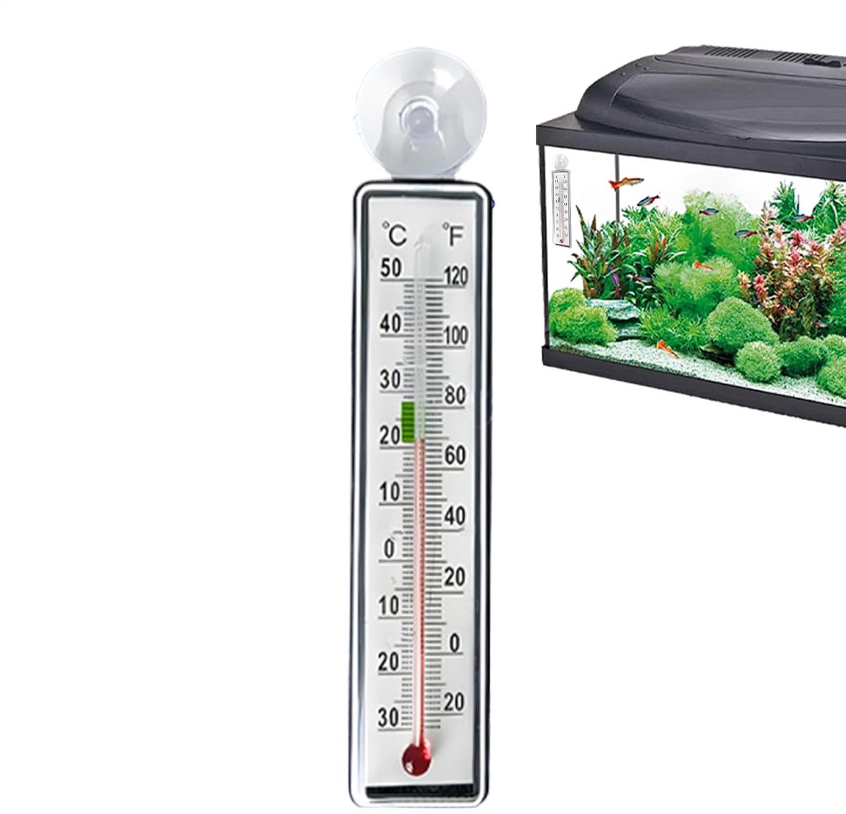 Visbak Thermometer - Aquarium Meter - Temperatuur Bewaken - Zuignap Bevestiging - 20 Centimeter - Zwart