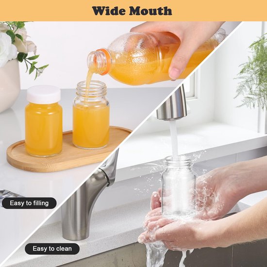 Dailygoods- Shotfles 60ml - Glazen Flessen met Deksel - Herbruikbare Mini Gembershot - Antislip Onderkant - Lekvrij Ontwerp - Inclusief Stickers - Glazen Pot van Dailygoods — afbeelding 2