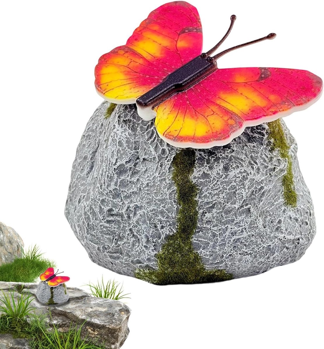 Tuinstenen met verlichting - Decoratieve stenen - Landschap verfraaien - Zonne-energie technologie - 13 x 12 x 10 cm - Rood