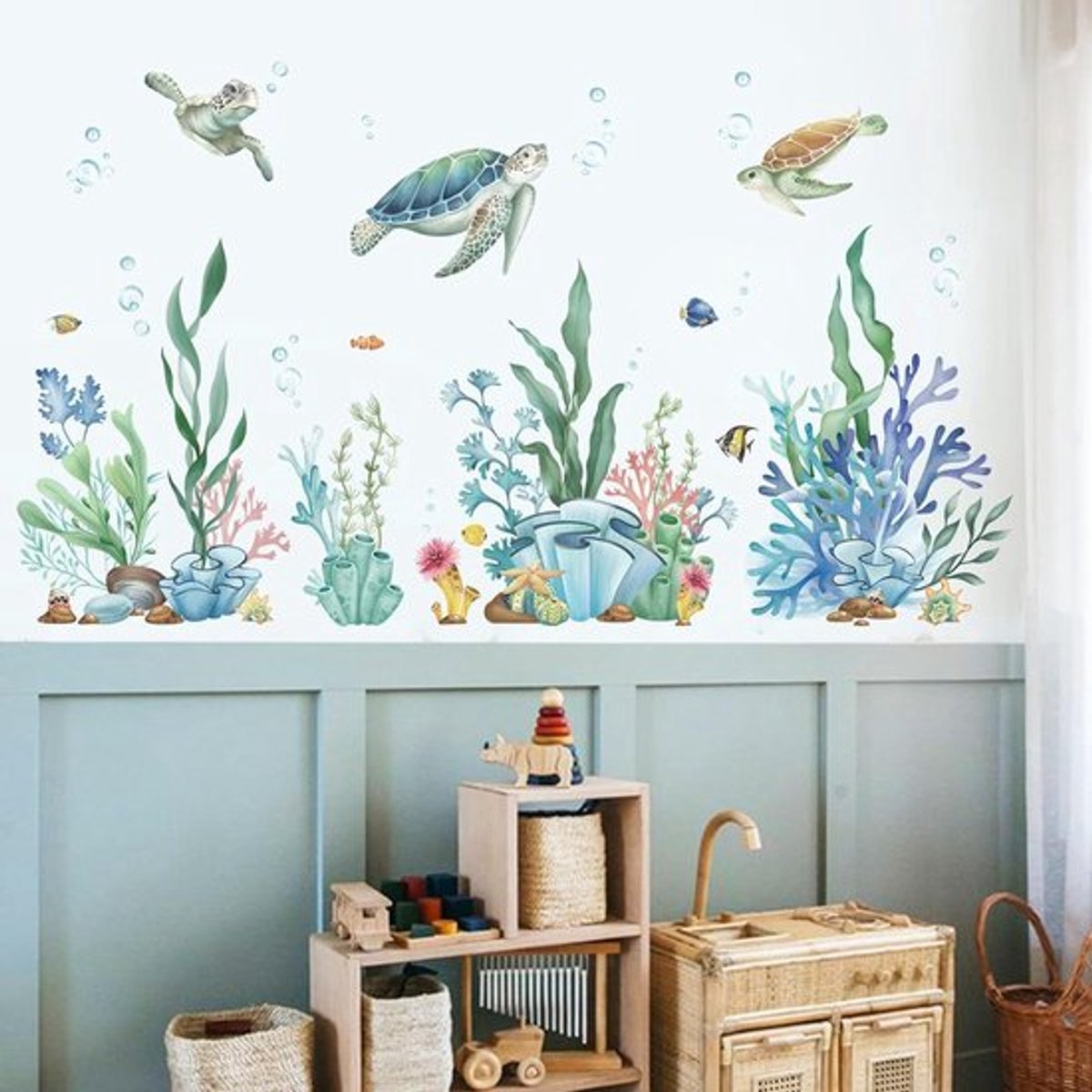 Muurstickers Schildpad Oceaan Zeewier Gras voor Babykamer en Kids Slaapkamer