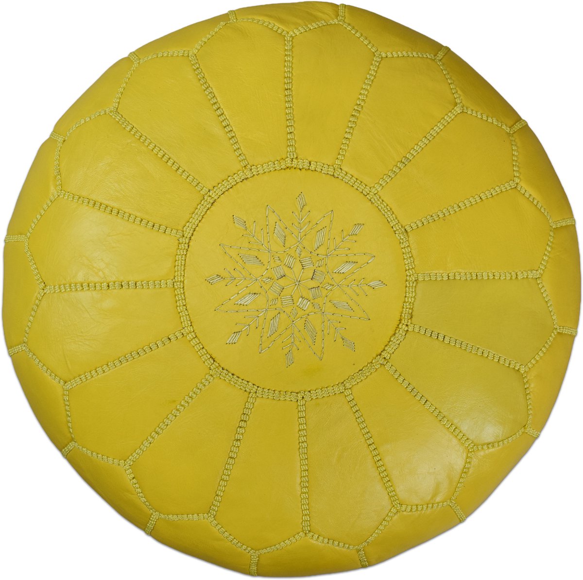 Poufs&Pillows Poef rond - Geel citroen - Poef leer - Handgemaakt en stijlvol - Gevuld geleverd