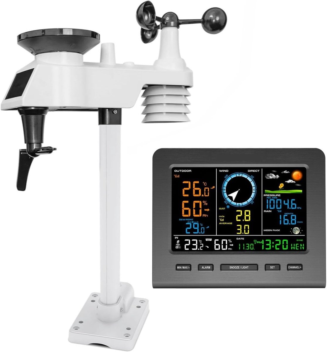 Weerstation Buitensensor - Weermeter Set - Tuin Weersvoorspelling - 6-in-1 Sensor - 100m Bereik - One Color