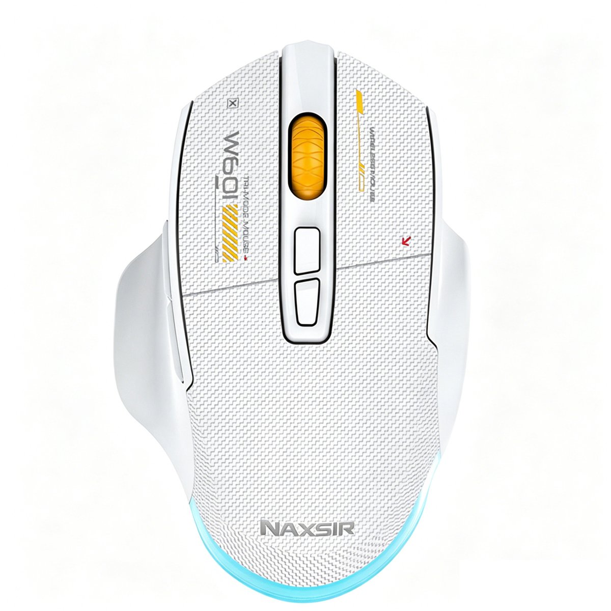 NAXSIR Tri-Mode Gaming Muis | Bluetooth + 2.4G Draadloos + Bedraad, programmeerbare macro's, 12800 DPI, ergonomisch koolstofvezel ontwerp, RGB verlichting