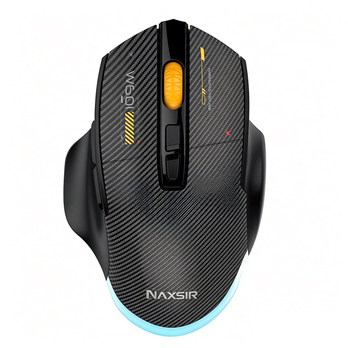 NAXSIR Tri-Mode Gaming Muis | Bluetooth + 2.4G Draadloos + Bedraad, programmeerbare macro's, 12800 DPI, ergonomisch koolstofvezel ontwerp, RGB verlichting