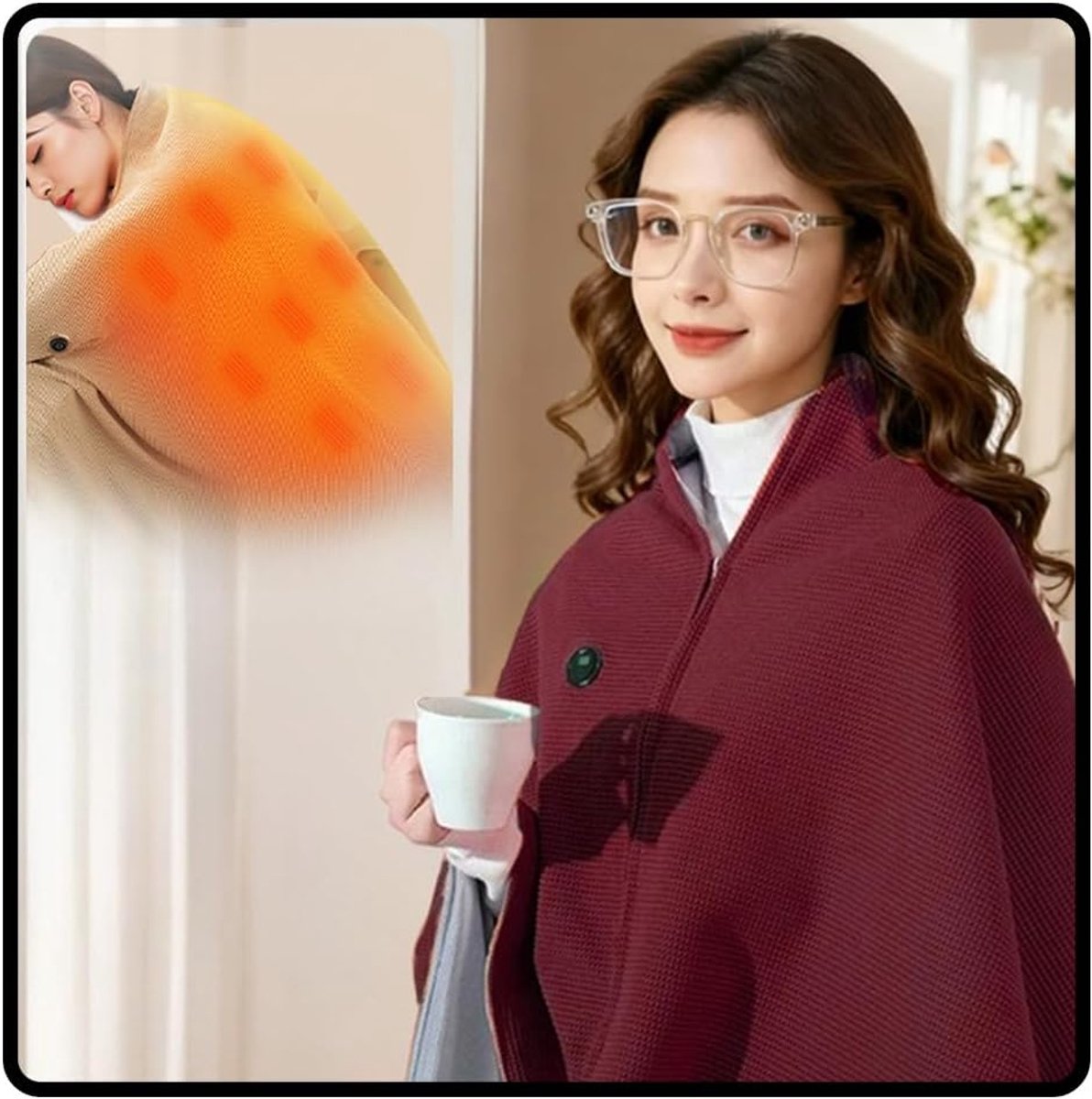KZQ 150*80cm Draagbare elektrische verwarmde deken in gebreid design - USB-aangedreven koolstofvezel verwarming - Meerlaagse bescherming voor thuis en reizen - Rood
