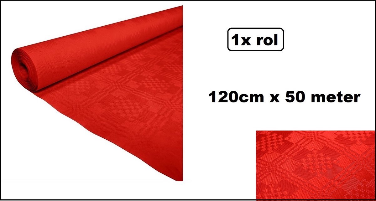 1x Luxe Tafel kleed op rol rood 120cm x 50meter - Papier - Zelf op maat te knippen - Kerst Tafelkleed op rol tafel dekken rol gala huwelijk thema feest kerst festival restaurant food