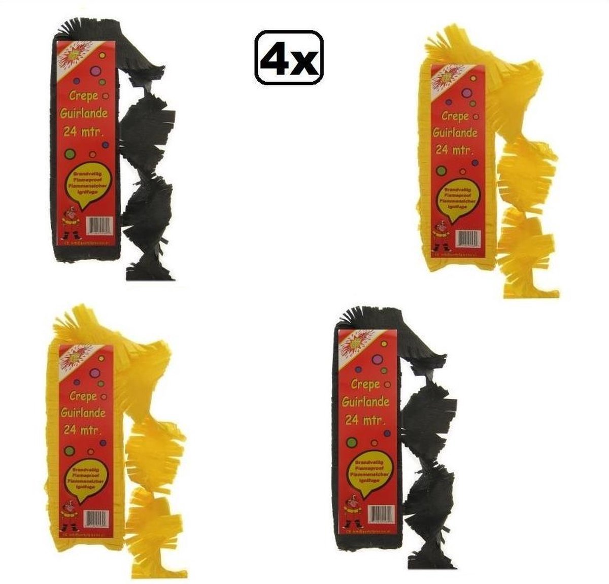 4 stuks Crepe guirlande brandveilig zwart/geel 24 meter