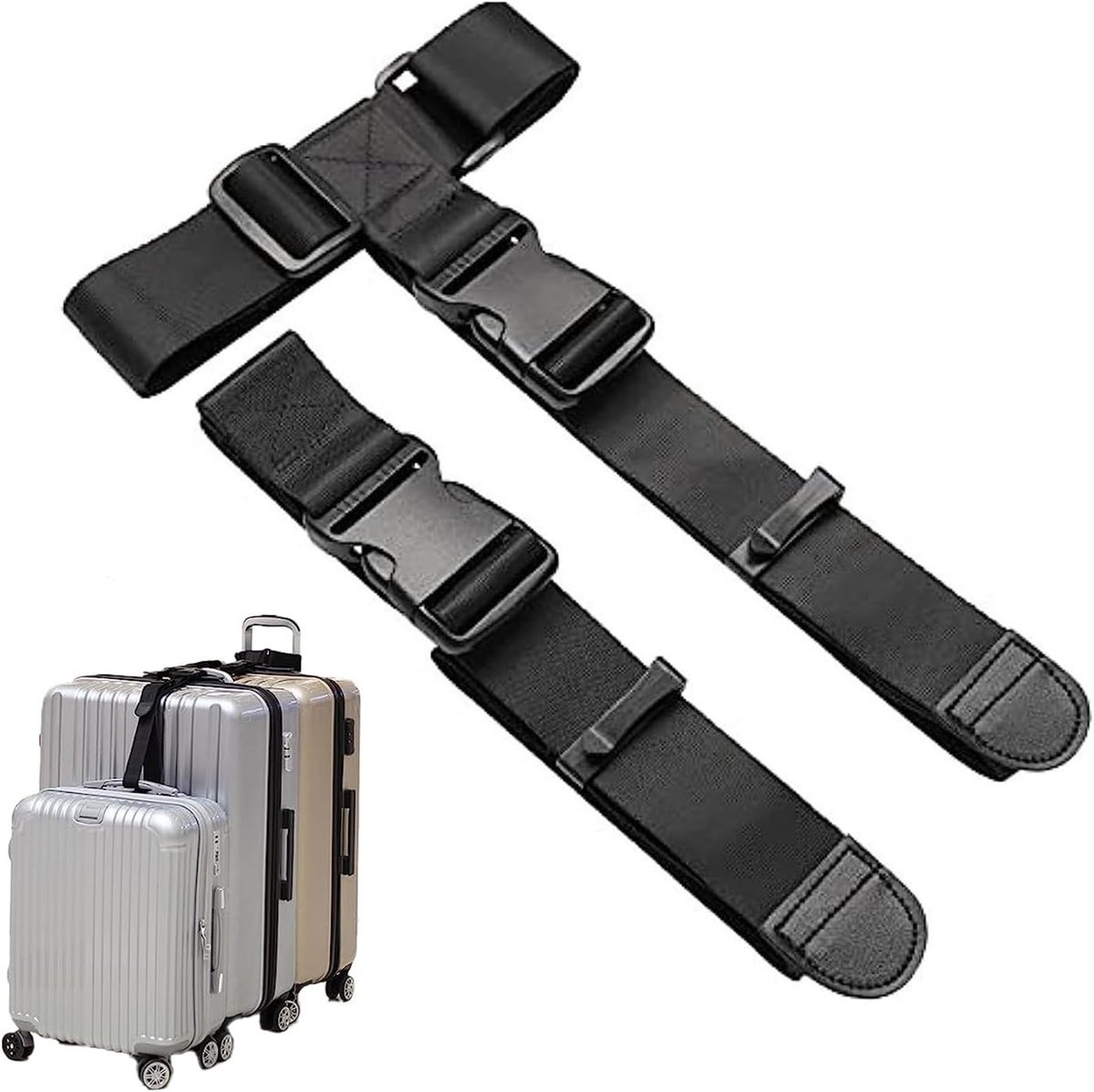 Verstelbare Luggage Straps - 2 Stuks Verbindingriemen voor Bagage, Ideaal voor Reisaccessoires en Koffers, Zwart