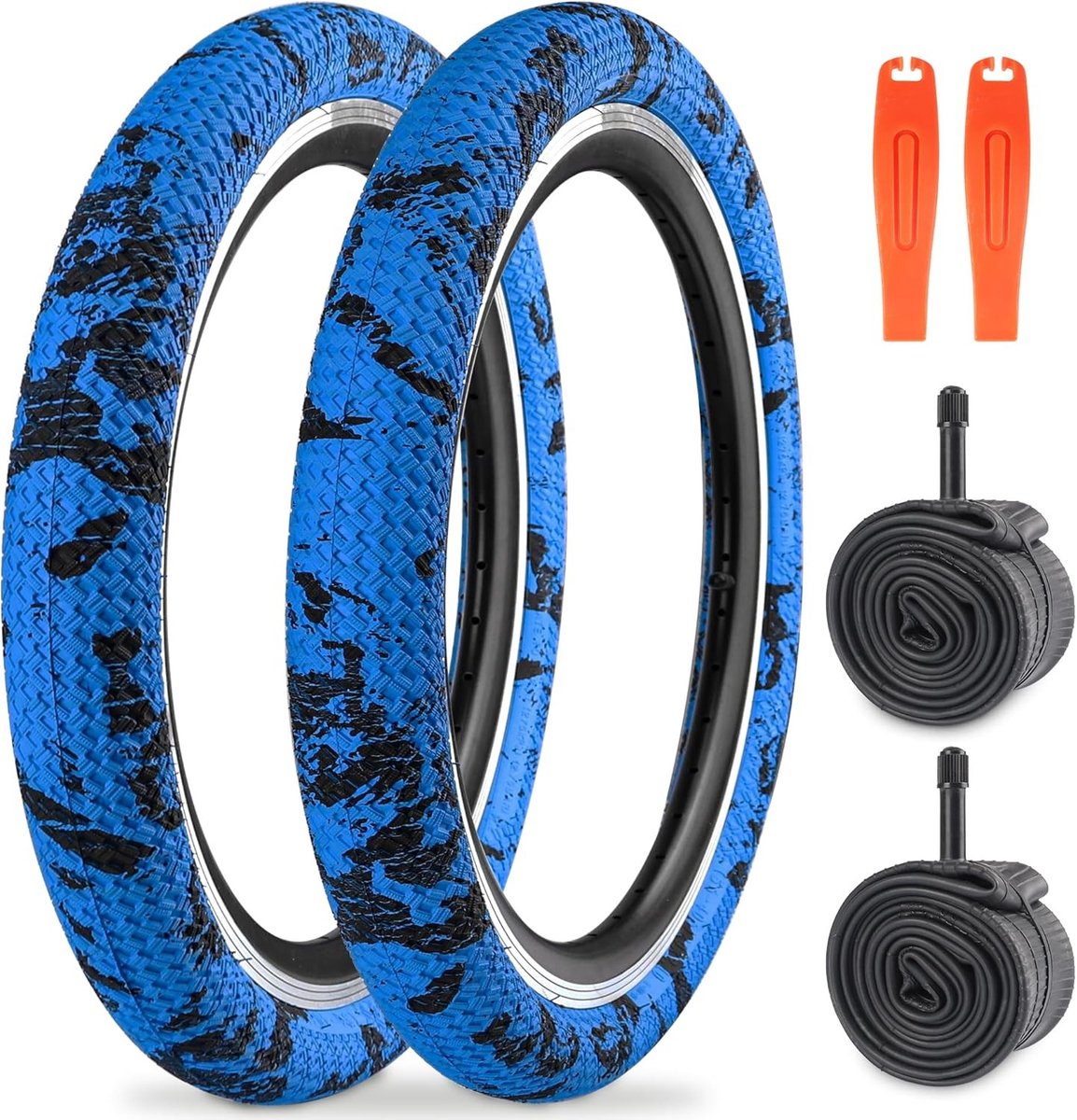 Fietsbanden 20 inch Vouwbanden 2 Stuks 20 x 2.1 Vervangingsbanden met Binnenbanden voor MTB en BMX Fietsen, Blauw Zwart