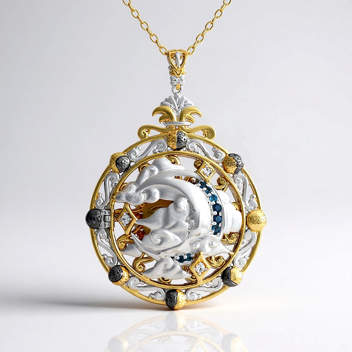 Cavill - Zilveren ketting 925 Sterling Zilver - London Blauwe Topaas 0,478 ct Rond Prong - Citrien & Zirkonia - Elegante Avondketting Dames