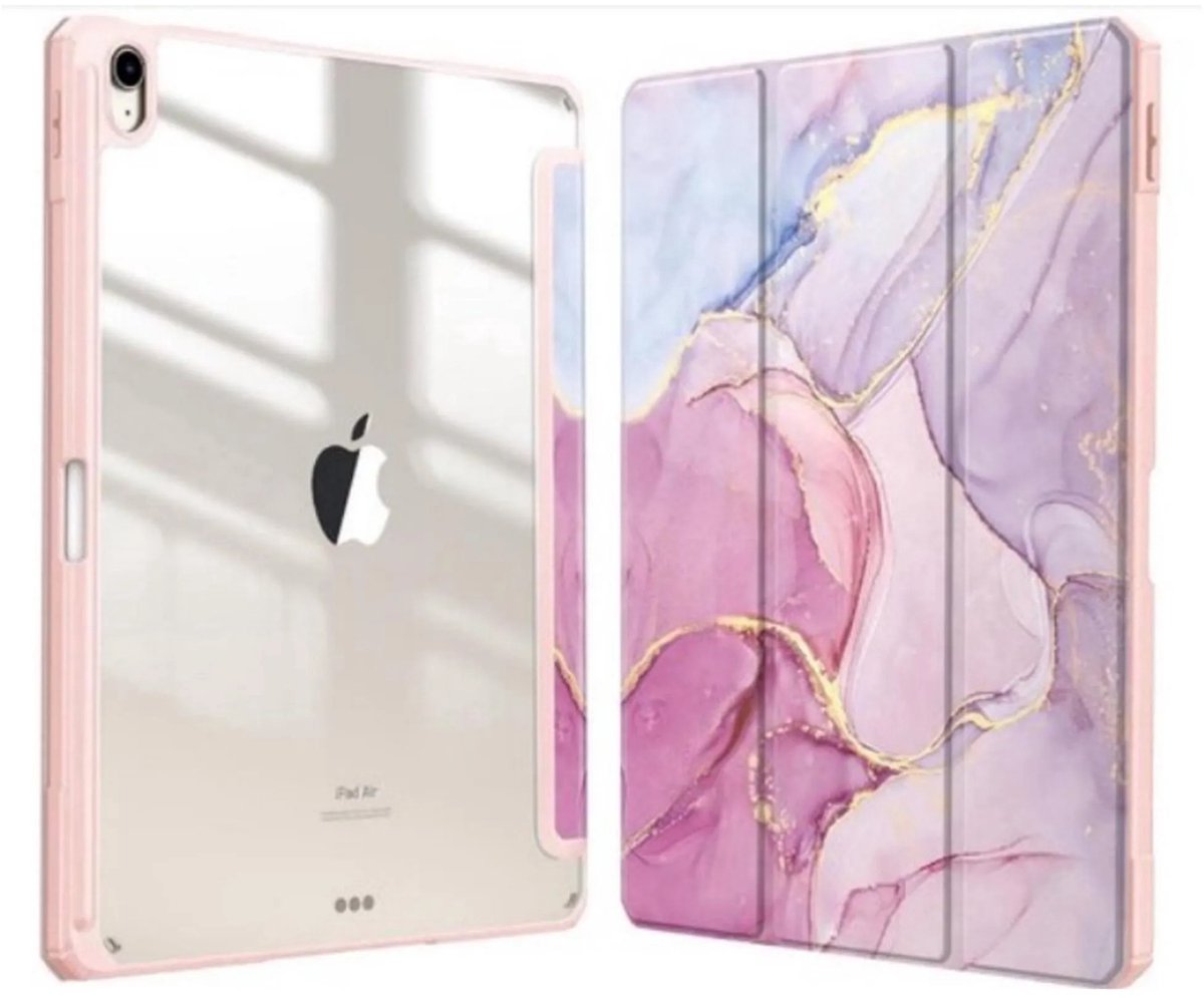 Hybride Slim Case geschikt voor iPad Air 13-inch (M2) 2024-Ingebouwde potloodhouder-Schokbestendige hoes-Heldere transparante achterkant-Dromerig marmer-Automatisch wekken/slapen