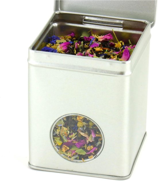 Theeblik Luxe - Bewaarblik - Thee bewaren - Met venster - 100 gram - Zilver — afbeelding 2