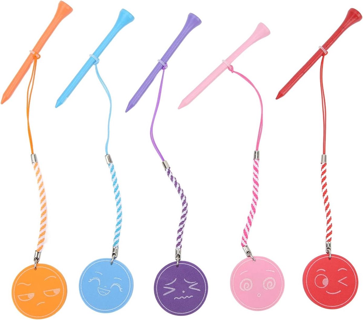 Set van 5 houten golf tees van 3 1/4 inch met anti-verlieskoord en kleurrijke patronen voor golfers