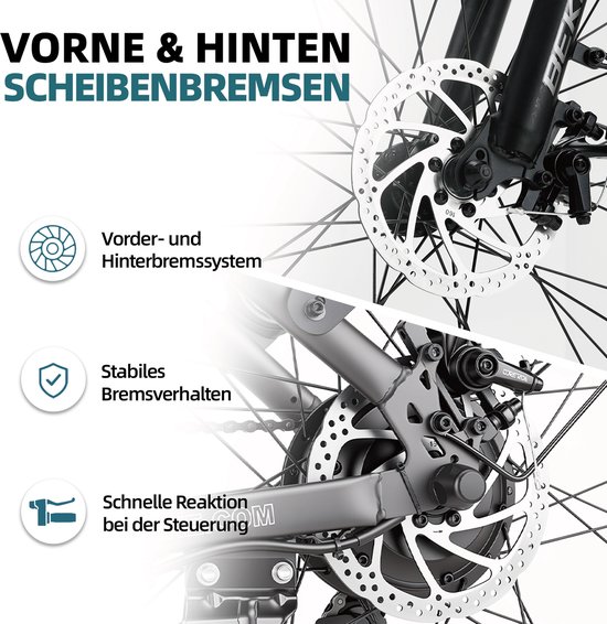 26 inch Elektrische stadsfiets - 36V 14.5AH Accu - Actieradius Tot 75Km- Hoge instap frame - Shimano 7 versnellinge- 45Nm - Met achterlicht - LCD Display - Geveerde zadelpen - City Commuter EBike - Elektrische Fiets voor heren en dames - Grijs — afbeelding 5