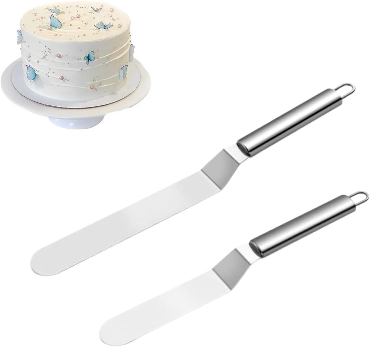 Cake messen en spatula's in twee formaten van roestvrij staal voor het bakken, decoreren en serveren van taarten
