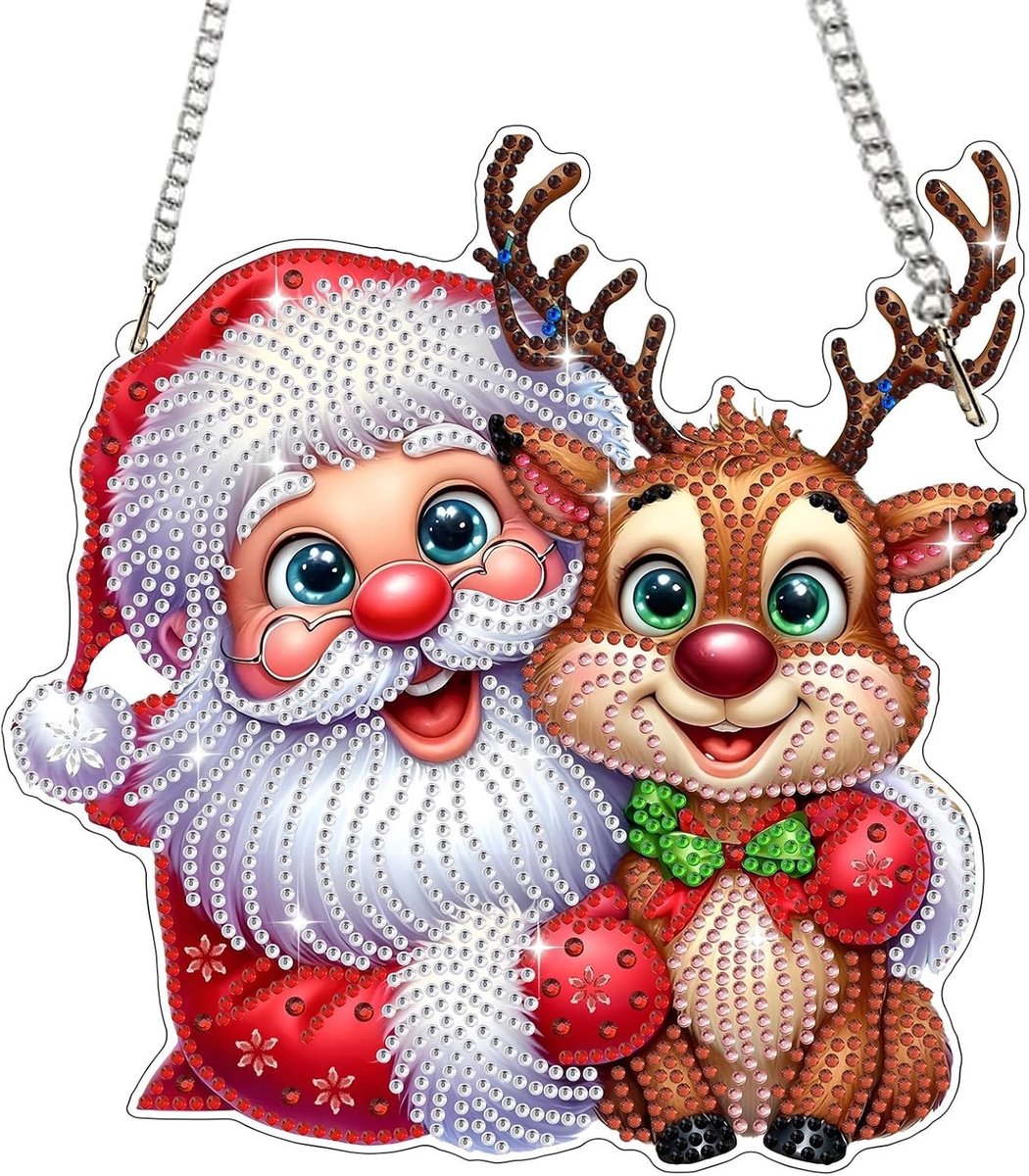 Kerst Diamant Schilderen Hangdecoratie met Ketting - Santa Diamant Schilderen Kits voor Volwassenen, Beginners en Kinderen - Creatieve Ambachten en Cadeau Ideeën