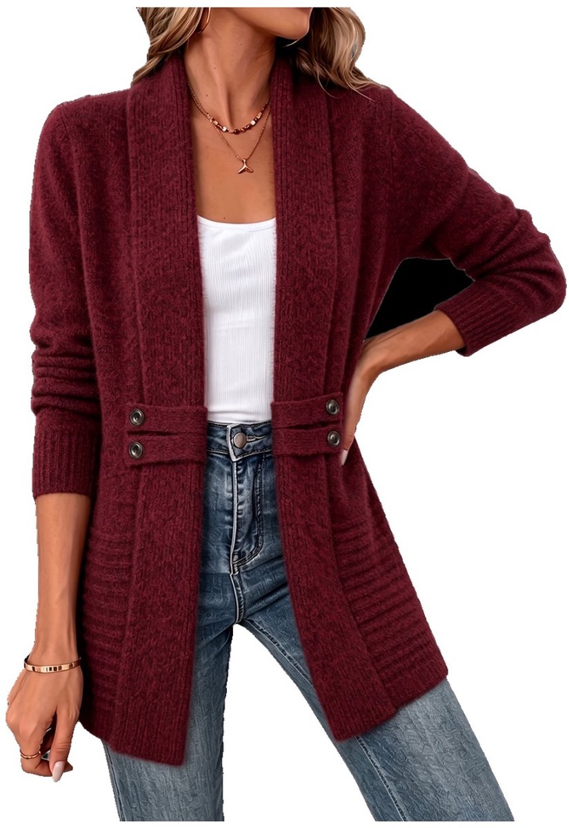 Currero Cardigan Dames Vest Vrouwen Met Knopen Volwassenen Warm Gebreid Vest Long Donkerrood