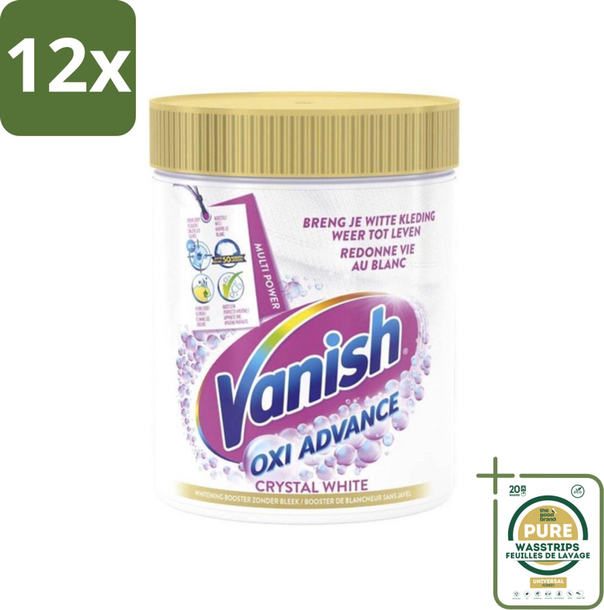 Vanish Oxi Advance - Kristalwit - Vlekkenverwijderaar Poeder - Witte Was - 840 Gram - Voordeelverpakking - 12 stuks - Vlekken verwijderen - Wasverzachter