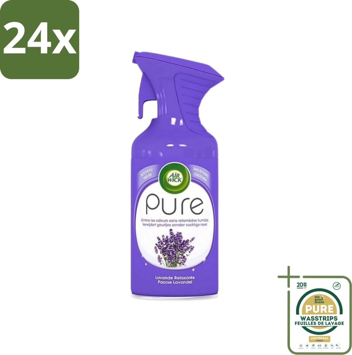 Air Wick - Luchtverfrisser Spray - Paarse Lavendel - 250ml - Voordeelverpakking - 24 stuks - Geurspray - Huisgeur