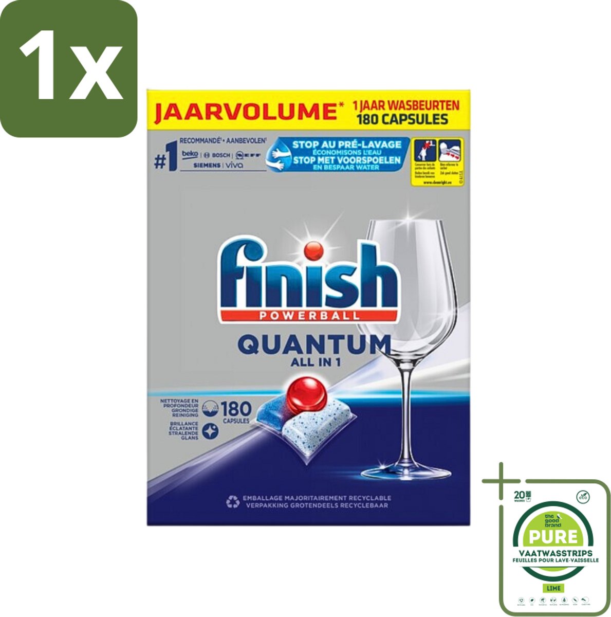 1 x Finish Powerball - Quantum All in 1 - Vaatwastabletten - 180 Tabletten - Vaatwascapsules - Diepe Reiniging - Glans - Vaatwasser - Finish Quantum