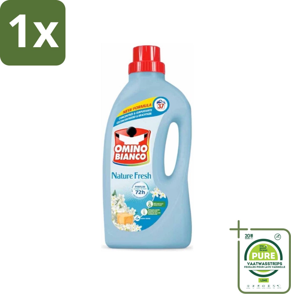 1 x Omino Bianco - Natuurlijk Fris - Wasmiddel - Gekleurde Was - 37 Wasbeurten - Wasmiddel - Vloeibaar Wasmiddel - Wasmiddel Voor Gekleurde Was - Natuurlijke Zeep - Hypoallergeen