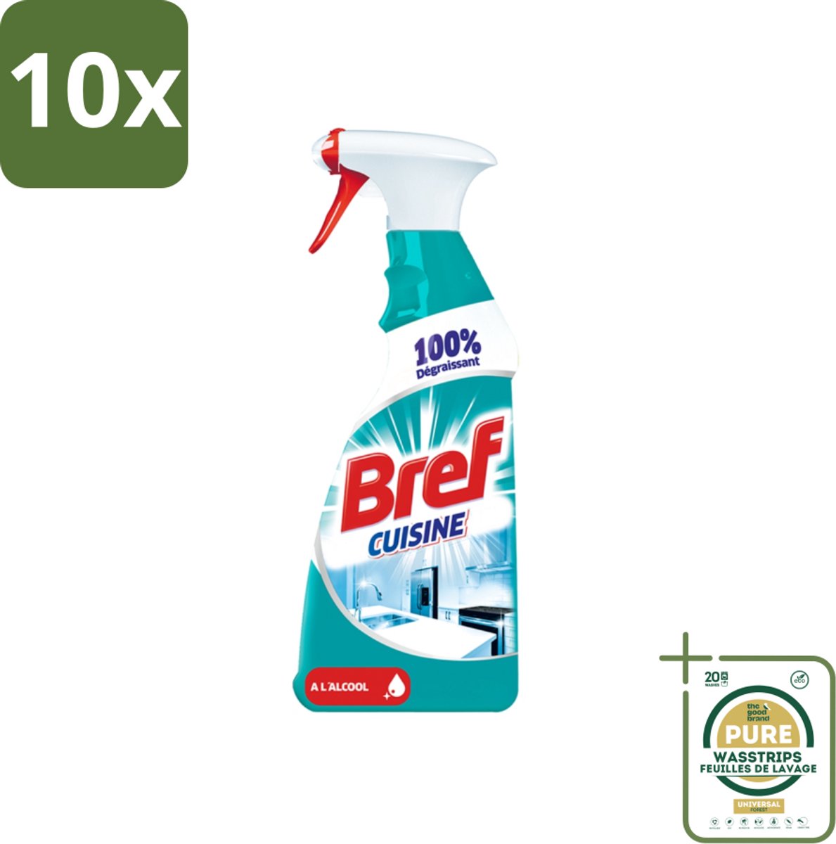 10 x Bref Keuken - Reinigingsspray - Ontvetter - Met Alcohol - 750 ml - Grootverpakking - Keuken Reinigen - Ontvetter - Keuken Spray - Werkblad Reinigen - Keuken Hygiëne