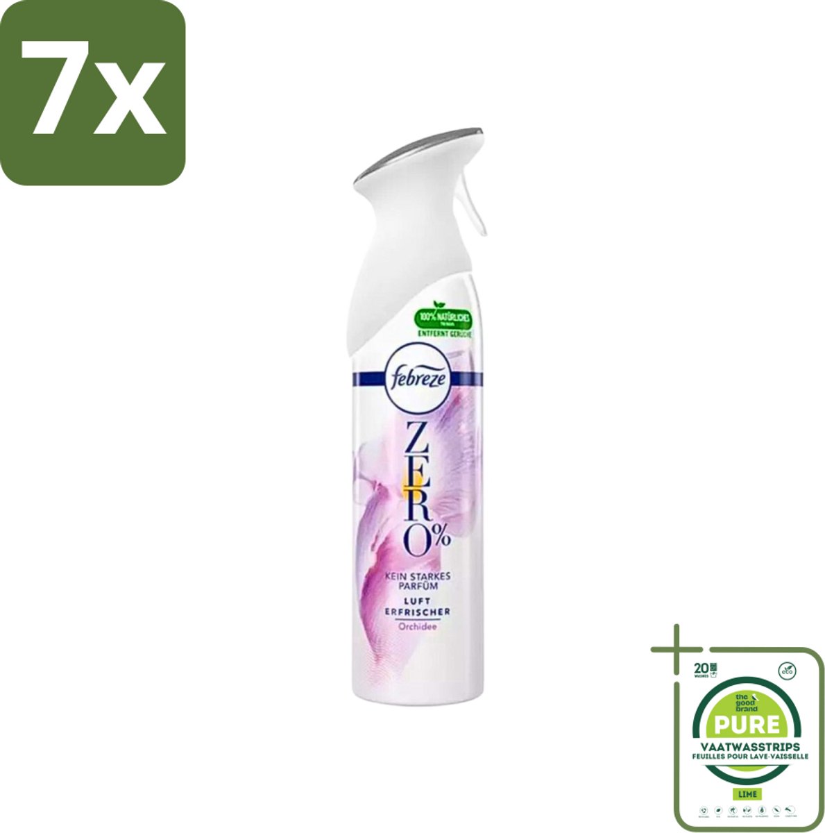 7 x Febreze Spray - Zero % - Orchidee - Luchtverfrisser - 300ml - Grootverpakking - Luchtverfrisser - Orchidee Geur - Geurverwijderaar - Febreze - Natuurlijke Geur