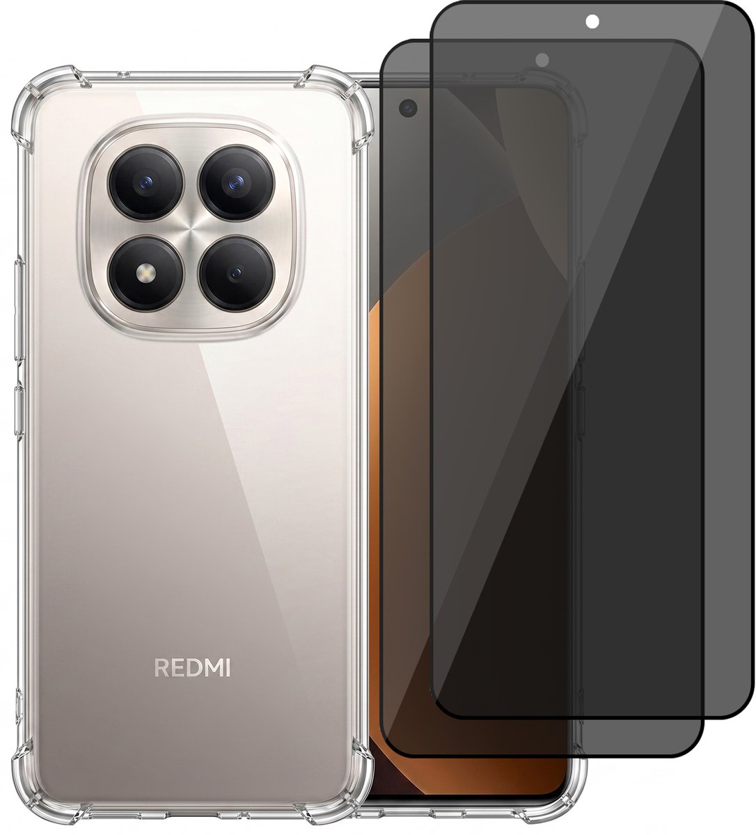 Hoesje geschikt voor Xiaomi Redmi Note 15 Pro 5G – CrystalClear Back Cover – Schokbestendig – 2 Stuks Privacy Screenprotector Full Cover