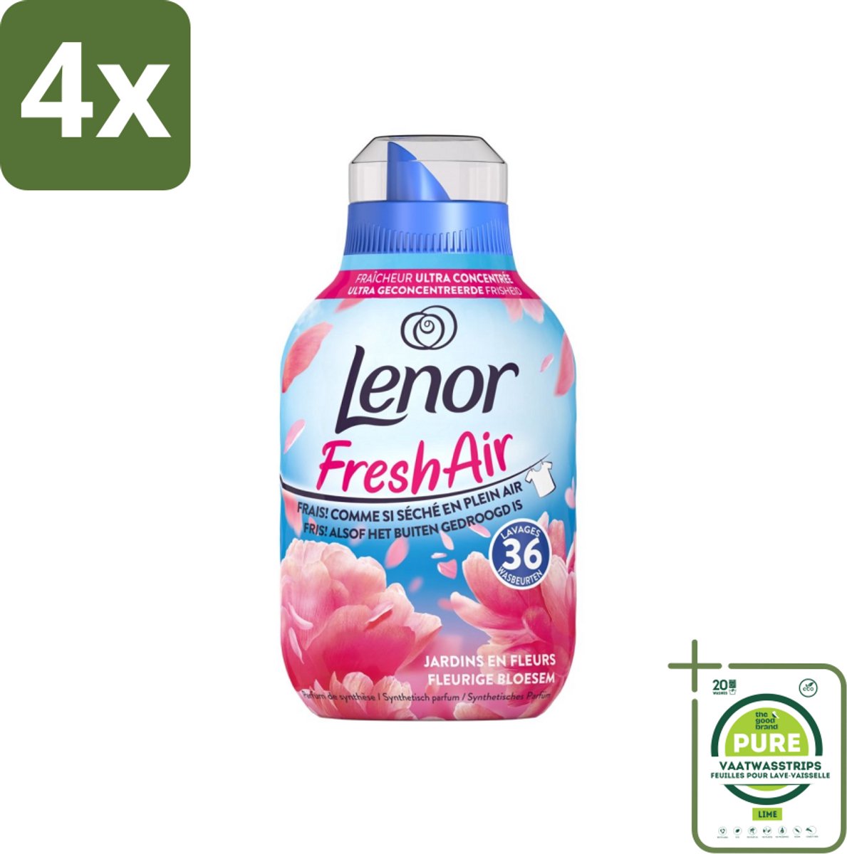 Lenor - Wasverzachter - Fresh Air - Fleurige Bloesem - 36 Wasbeurten - Voordeelverpakking - 4 stuks - Wasverzachter - Lenor
