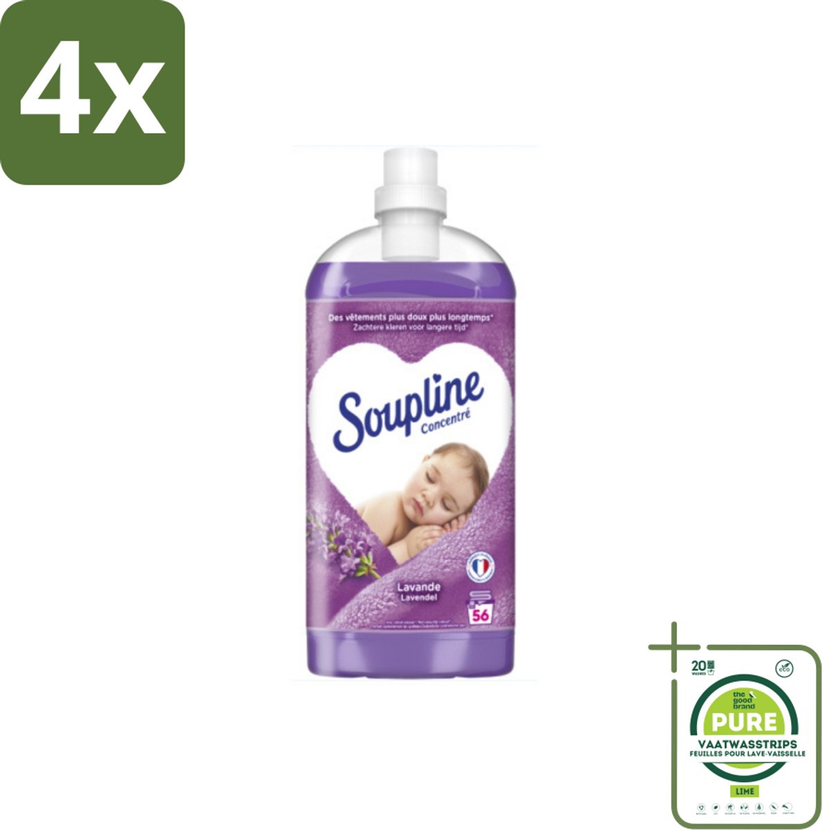 Soupline - Wasverzachter - Lavendel - 56 Wasbeurten - 1.3L - Voordeelverpakking - 4 stuks - Wasverzachter - Lavendelgeur