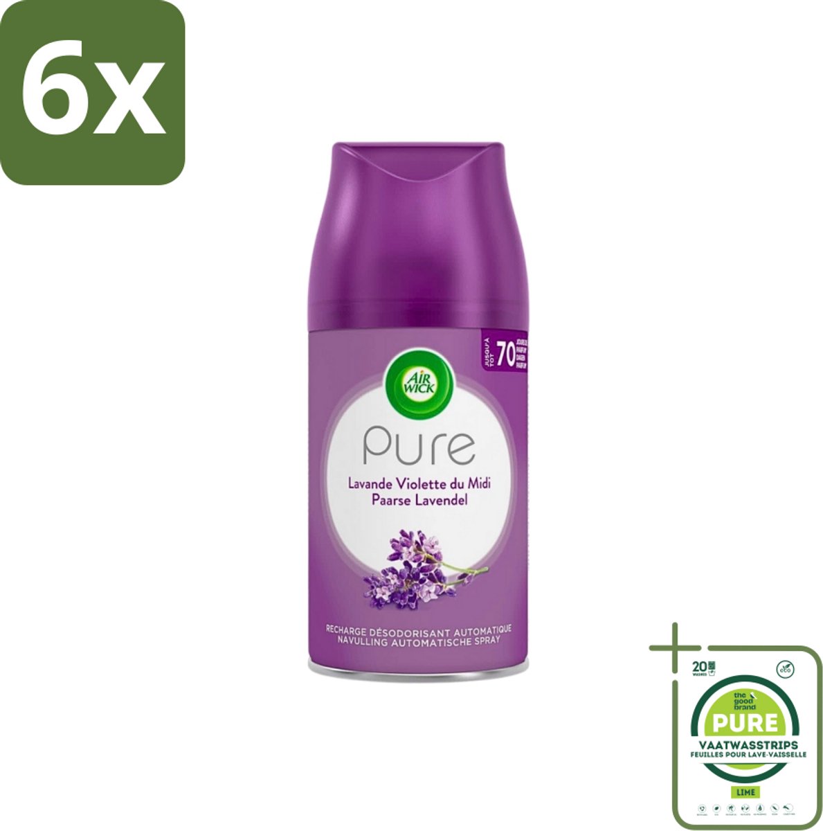 Air Wick Freshmatic - Luchtverfrisser Navulling - Pure Fresh Lavendel - 250ml - Voordeelverpakking - 6 stuks - Luchtverfrisser - Lavendelgeur