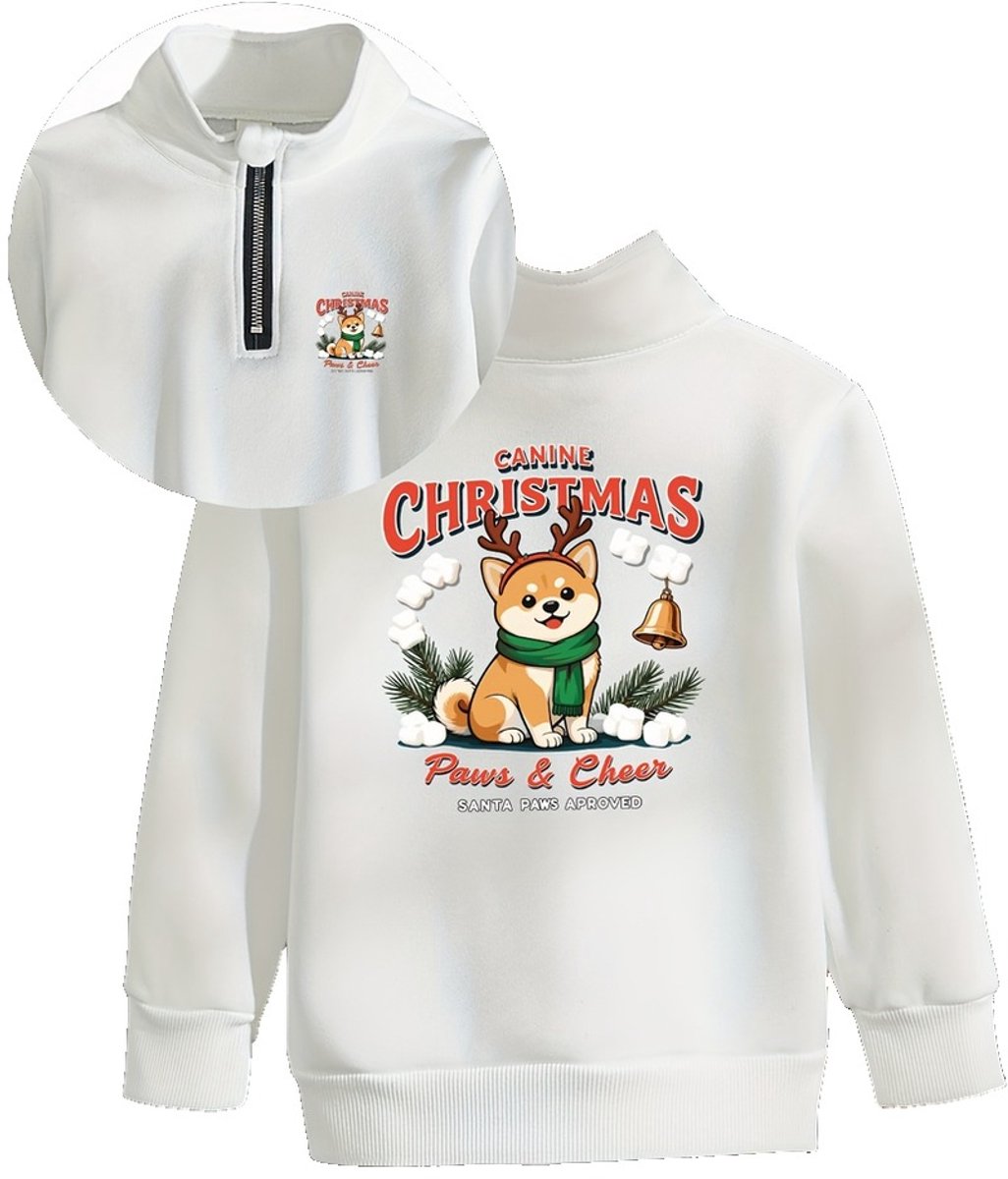 Currero Quarter Zip Jongens Sweater Met Rits Jumper Quarterzip Hoodie Jongen Warme Trui Vest Lang Coltrui 11 Jaar Wit