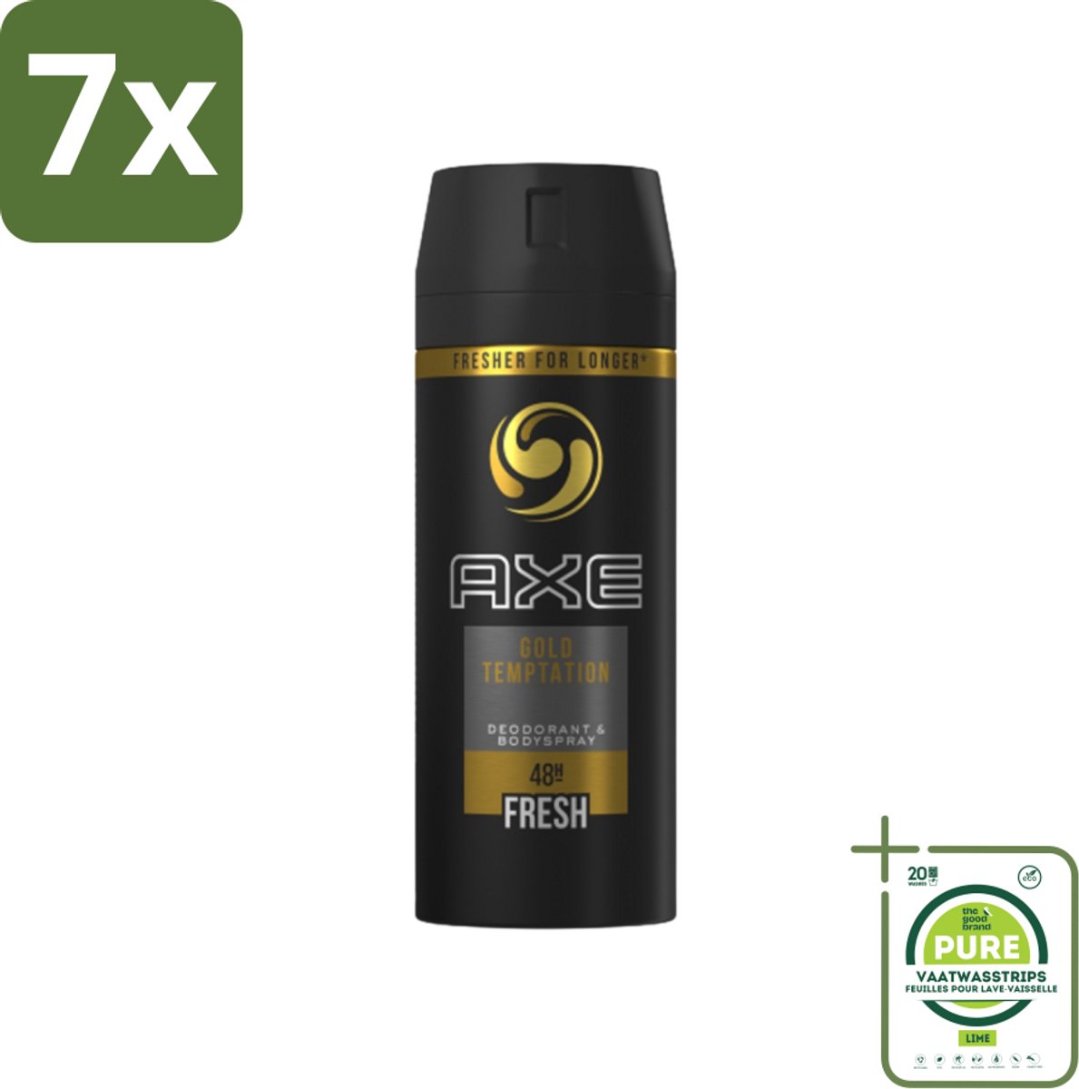 7 x Axe - Deodorant Bodyspray - 48hrs Fresh - Gold Temptation - 150 ml - Grootverpakking - Deodorant - Axe - Gold Temptation - 48 Uur Bescherming - Mannelijke Deodorant
