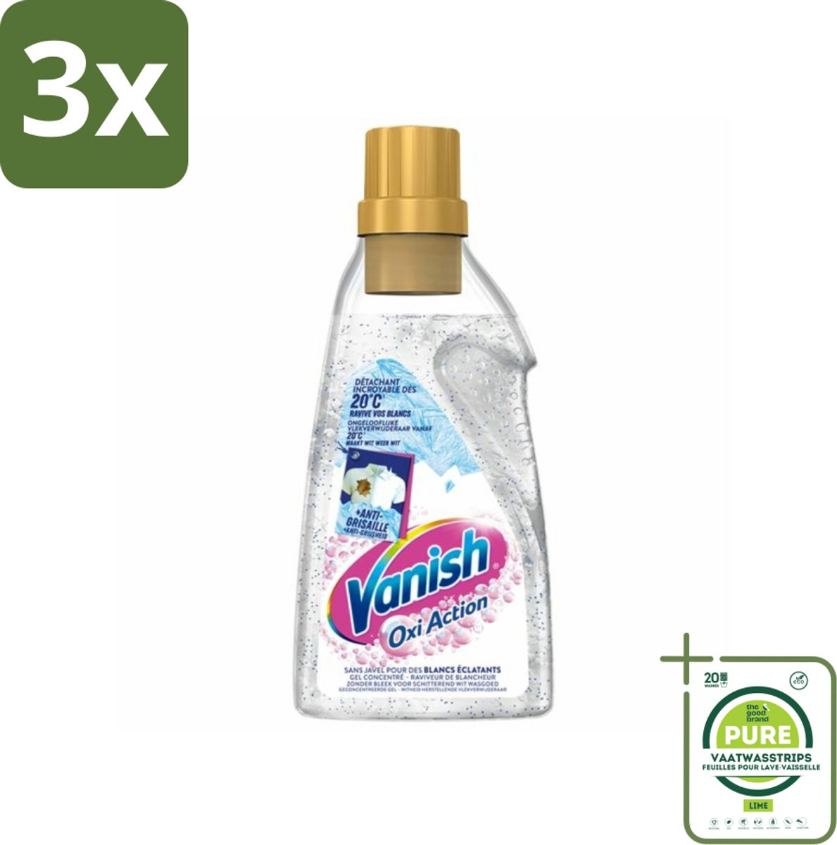 3 x Vanish Oxi Action - Vlekkenverwijderaar Gel - Zonder Bleek - Witte Was - 15 Wasbeurten - Grootverpakking - Vlekkenverwijderaar - Wasverbeteraar - Witte Was - Wasgel - Vlekken Verwijderen
