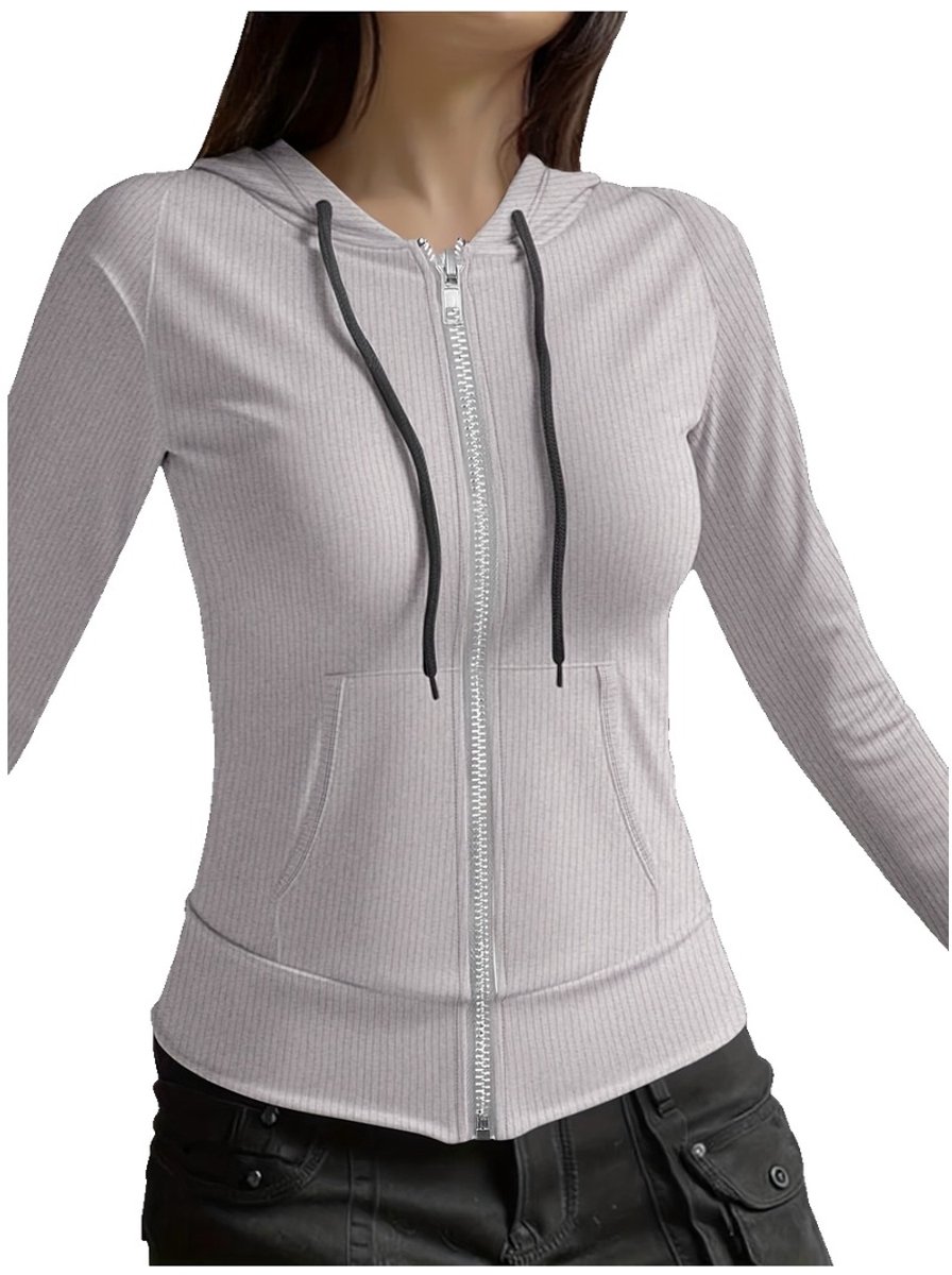 Currero Vest Dames Met Rits Sweater Cardigan Gebreid Sweaters Hoodie Warme Trui Lange Mouw Lichtgrijs
