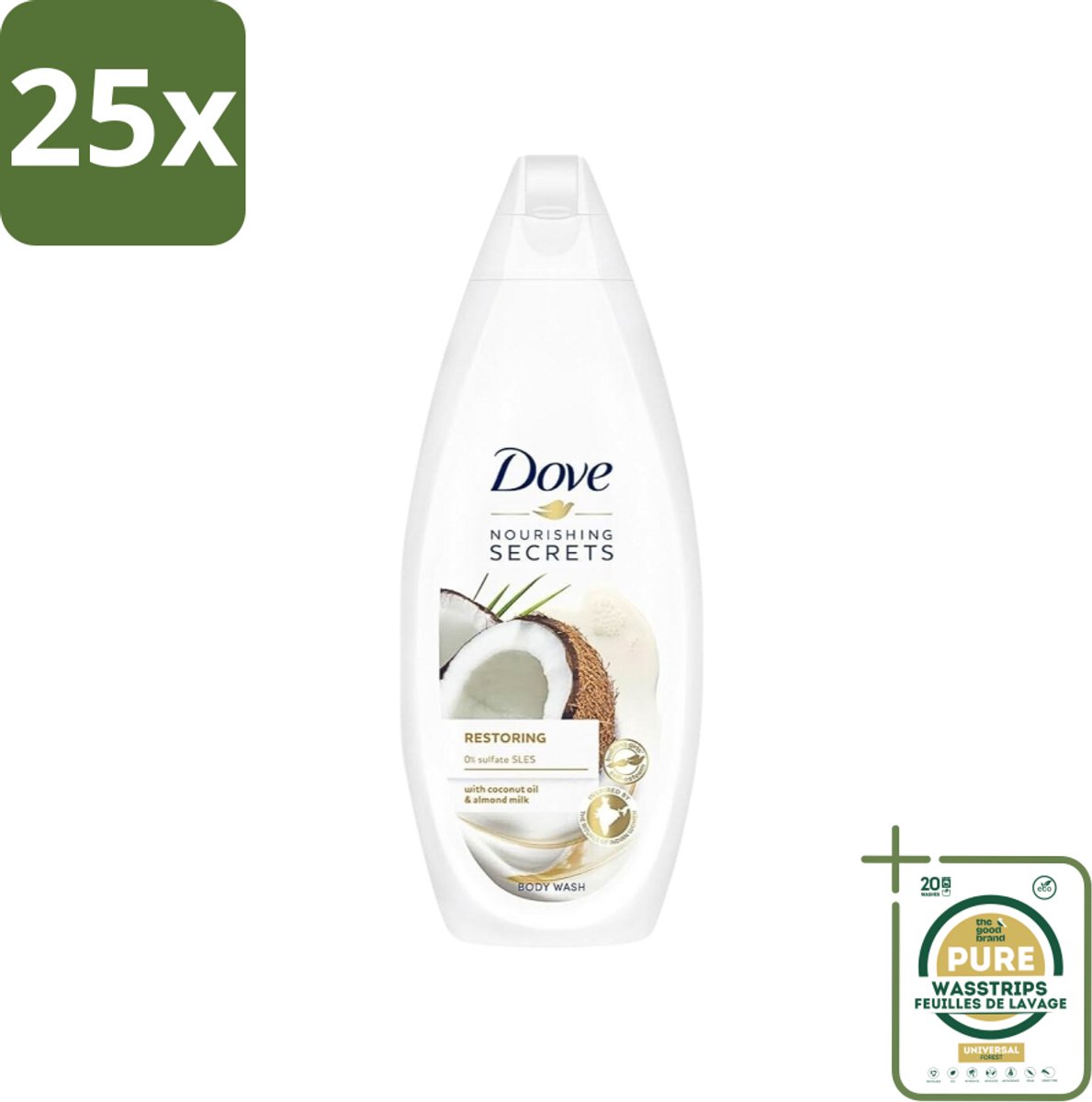 25 x Dove Nourishing Secrets - Douchegel - Kokosolie & Amandel melk - Sulfaatvrij - 250 ml - Grootverpakking - Douchegel - Kokosolie - Amandelmelk - Natuurlijke Verzorging - Sulfaatvrije Douchegel